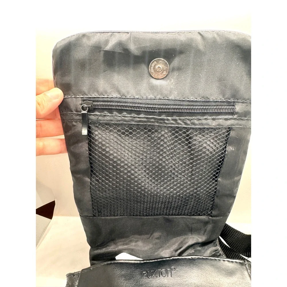 Buxton Black Genuine Leather Crossbody Bag Messenger Travel Multi-Pocket‎ Slim